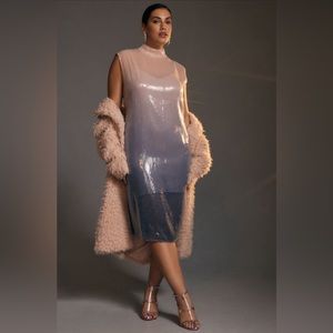 ✨ Anthropologie Cap-Sleeve Mock-Neck Slim Midi Dress Sz 14P